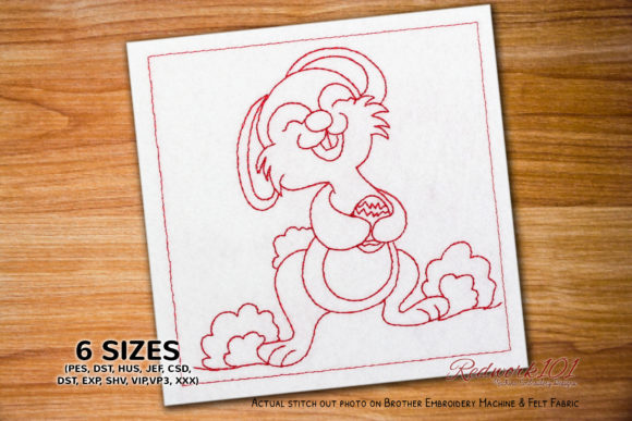 Easter Bunny Carrying Egg Redwork Design Review