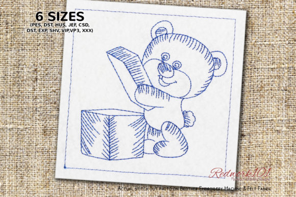 Reviewing Teddy Beart Opening Gift Redwork for Craft Fairs